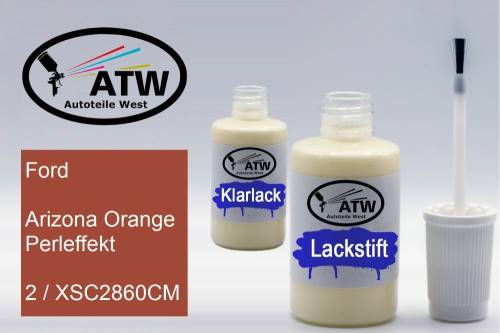 Ford, Arizona Orange Perleffekt, 2 / XSC2860CM: 20ml Lackstift + 20ml Klarlack - Set, von ATW Autoteile West.